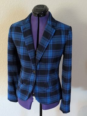 Merona Blue and Black Plaid Tailored Blazer